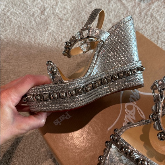 Christian Louboutin Metallic snakeskin Studded Wedge Sandals - Picture 5 of 6